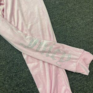Juicy Couture Womens Pink Big Bling Rhinestone Drawstring Velour Joggers US Sz L